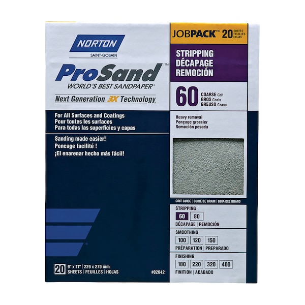 Norton ProSand 11 in. L X 9 in. W 60 Grit Aluminum Oxide Sandpaper 20 pk